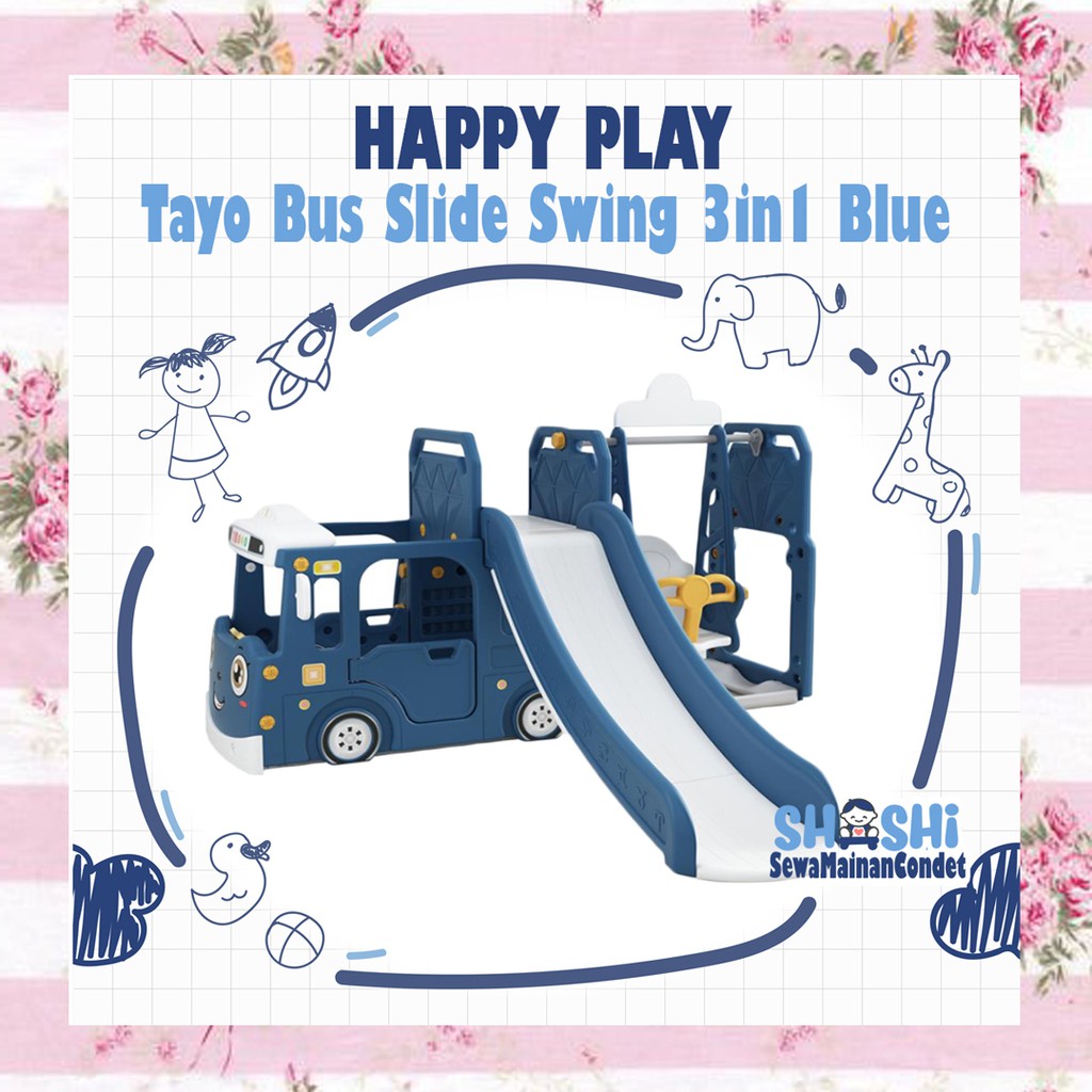 Sewa Happy Play Tayo Bus Slide Swing 3in1 Blue