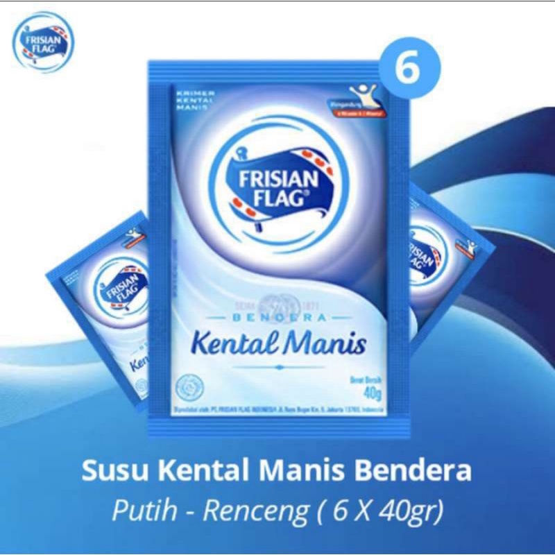 

SUSU KENTAL MANIS BENDERA SACHET (6pcs x 40gr)|SKM PUTIH SACHET|SKM COKLAT SACHET