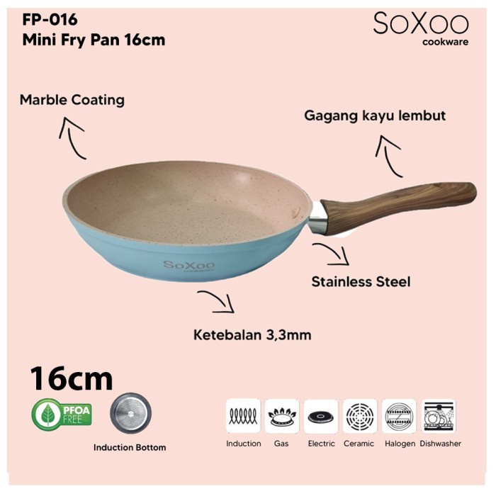 Soxoo Fry Pan Mini Marble 16 cm FP-016 Wajan Penggorengan