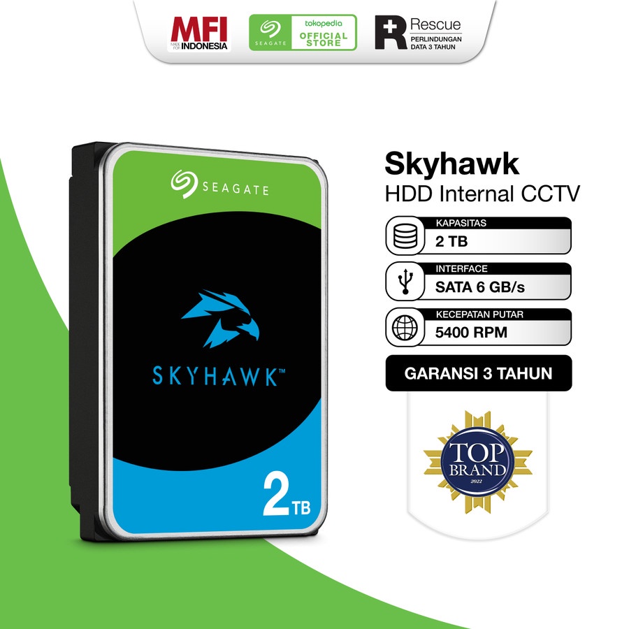 HDD 3.5&quot; Seagate SkyHawk 2TB Resmi | Harddisk Surveillance CCTV SATA