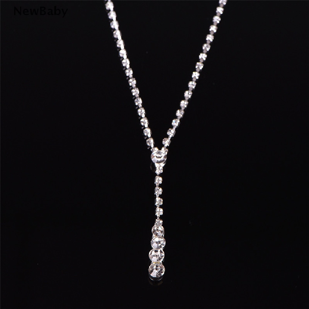 Newbaby 1 Set Kalung + Anting Tusuk Gantung Hias Kristal Berlian Imitasi Untuk Pengantin Wanita