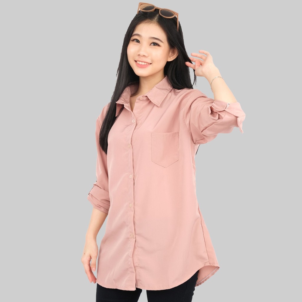 Monellina 0064 Kemeja Oversize Wanita Lengan Panjang Polos-6