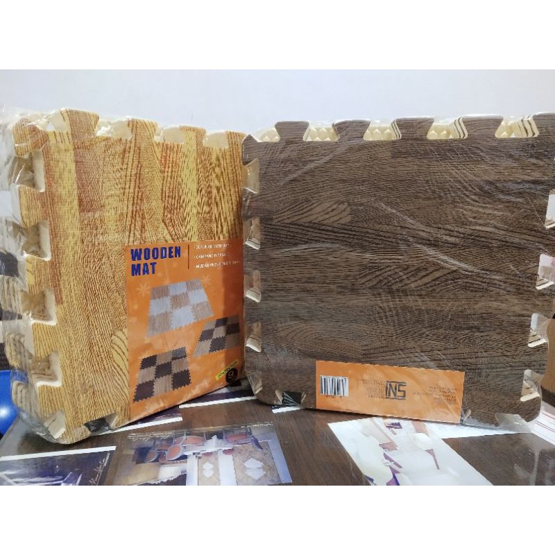 MATRAS PUZZLE MOTIF KAYU WOODEN EVA MAT 30X30 PLAYMAT