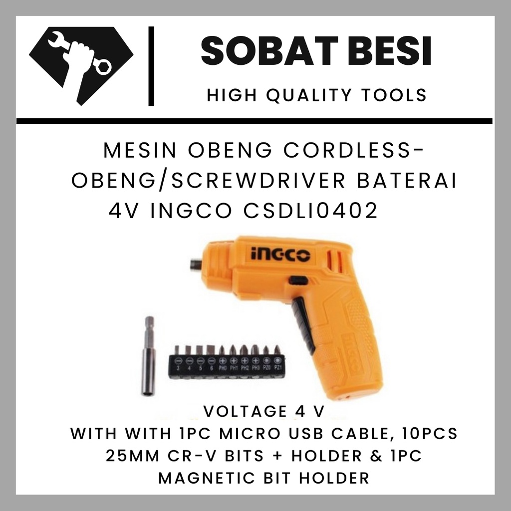 Mesin obeng cordless - Obeng/screwdriver baterai 4V INGCO CSDLI0402