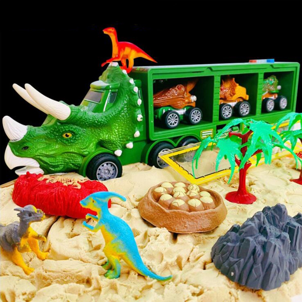 (Predolo1) Mainan Truk Transportasi Dinosaurus Model Pull Back Warna Hijau Untuk Anak Laki-Laki