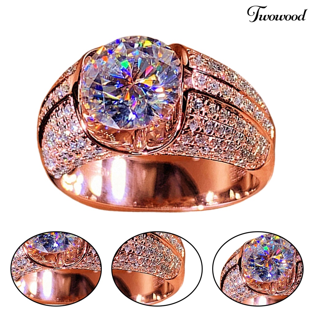 Cincin Cubic Zirconia Bahan Alloy Model Simple Untuk Wanita