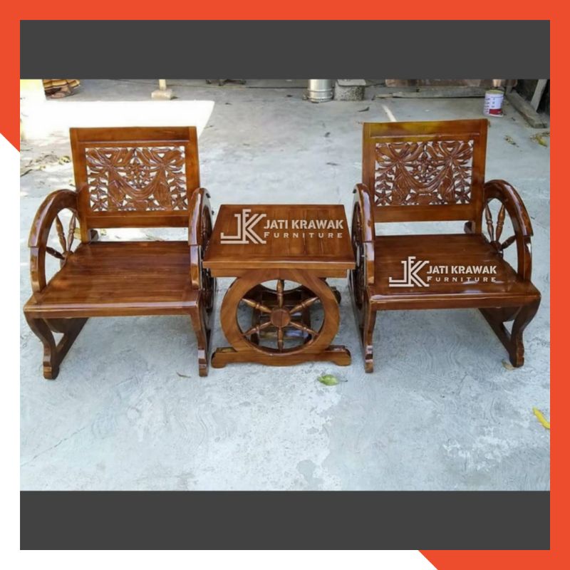 Kursi Teras Roda Becak Kayu Jati | Kursi teras becak kayu jati jepara