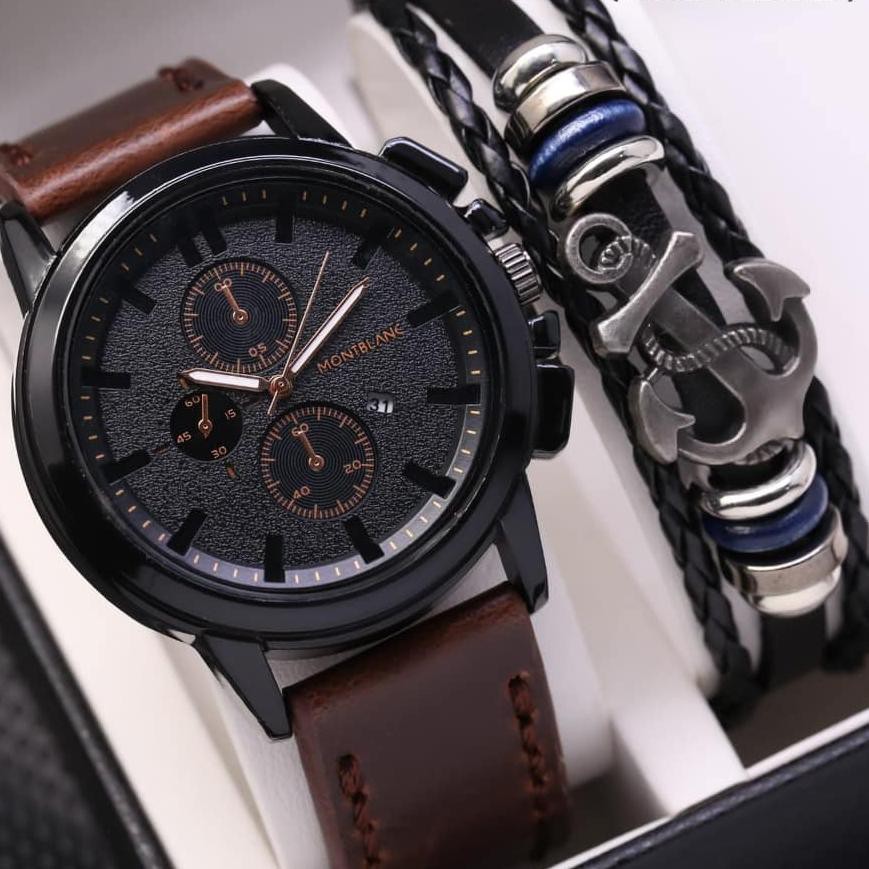 Promo⁎ Jam Tangan Pria MontBlanc 6152 Sporty Kulit - Paling Laku