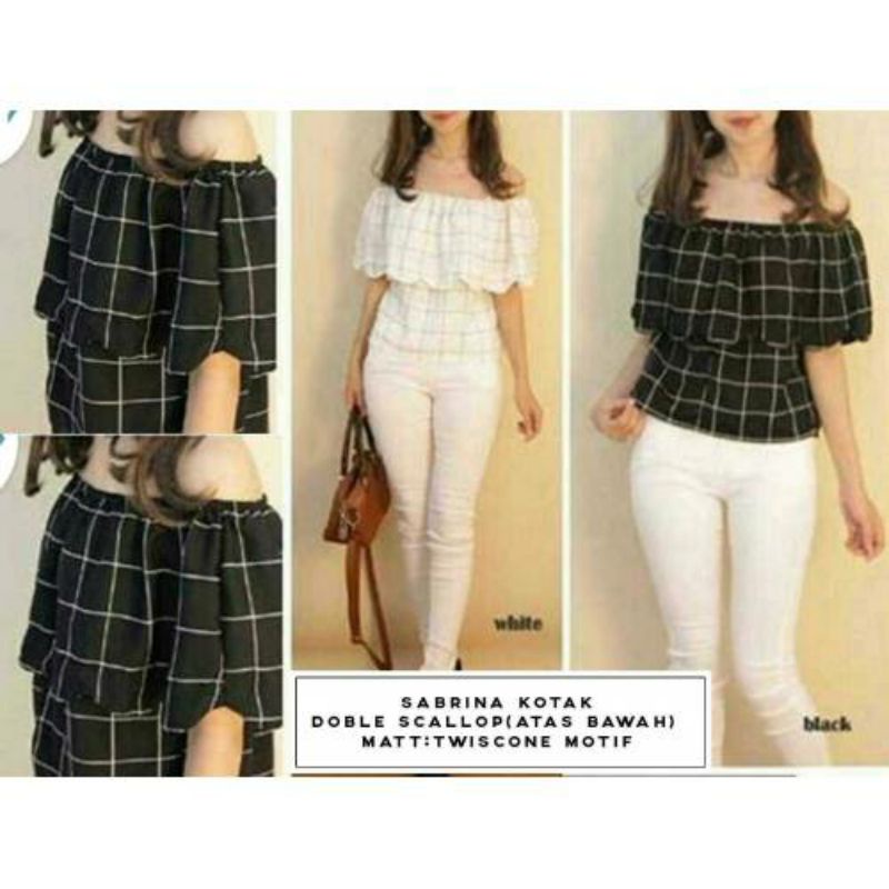 Blouse Sabrina Kotak Hitam Putih