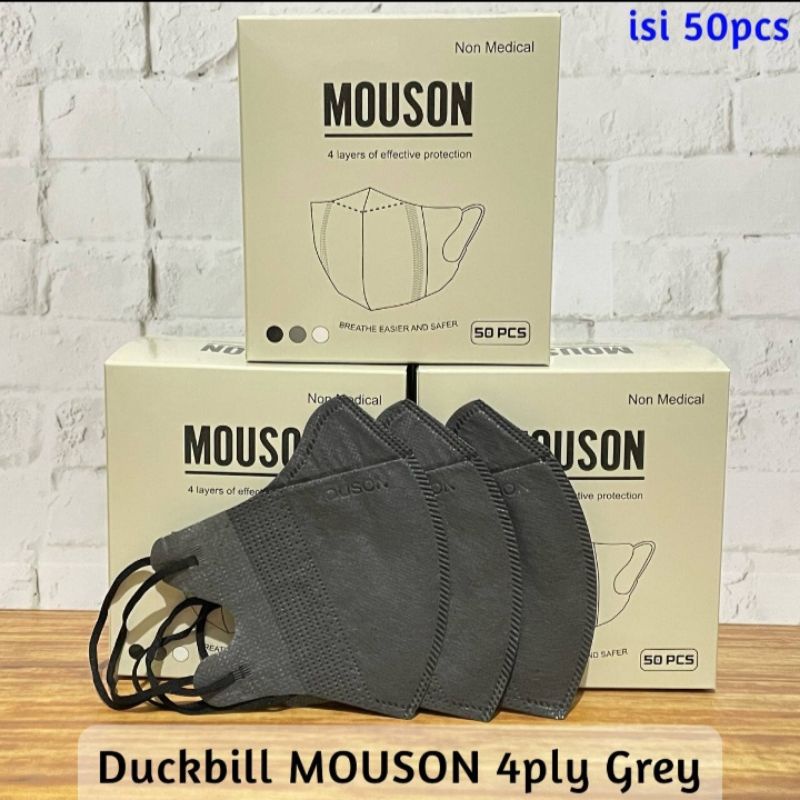 masker Alkindo Duckbill Alkindo 4ply &amp; Mouson 4ply, warna ABU ABU, 50pcs/box