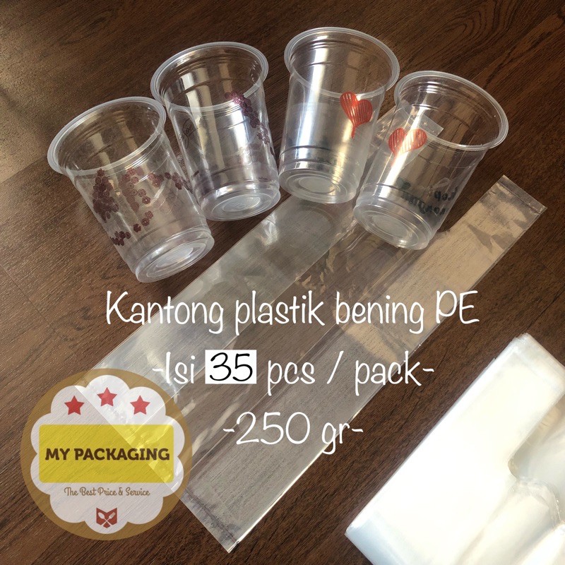 Kantong plastik BENING 15 PE TEBAL 15cm - 250Gr/pack isi 35pcs - 2 cup Kresek Transparan Tebal