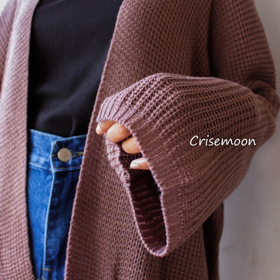 (REALPICT)Kardigan Oversize Rajut Wanita-BURGUNDY