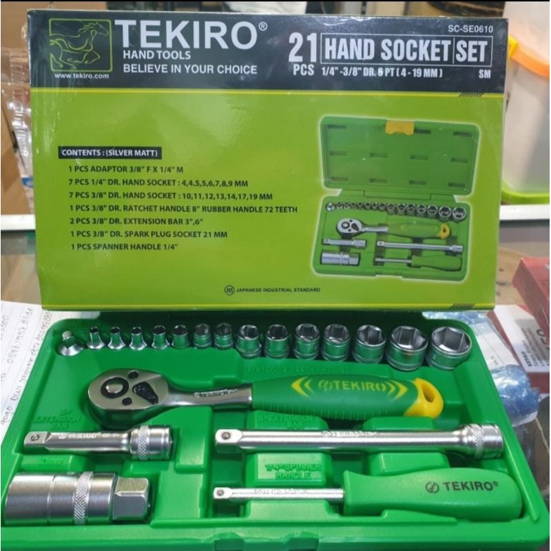 TEKIRO Kunci Sock Set 21 PCS 1/4&quot; - 3/8&quot; 6PT Box Plastik