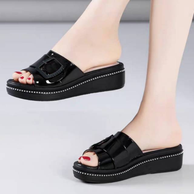 QZ - Talisa Sandal Wedges Spon Gesper Wanita JN 08