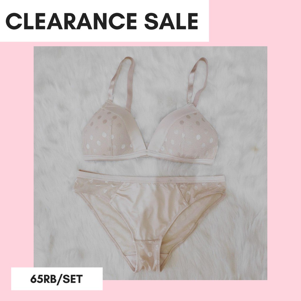 CUCI GUDANG BRA SET LUCU BRA TANPA KAWAT POLKA NUDE BRA SET BAGUS