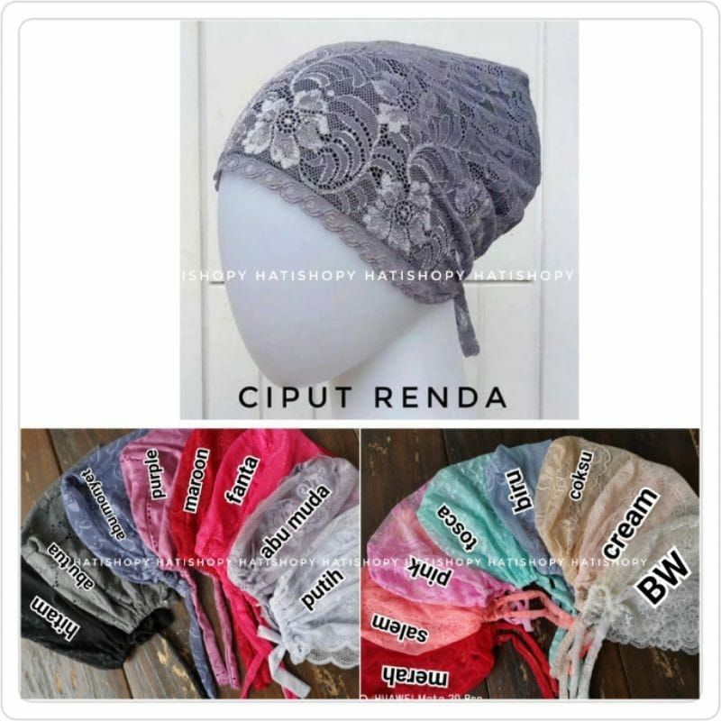 Ciput brukat tali/Ciput renda tali/ciput renda brukat/Ciput brokat tali/Daleman jilbab