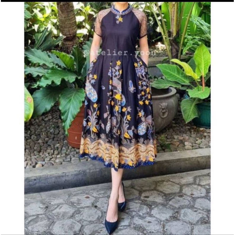 Dress Batik Hitam Merak Unggul Jaya HM 052 S M L XL XXL JUMBO