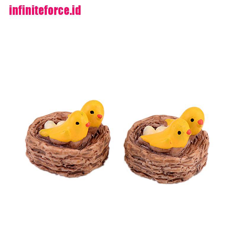 Mini nest with birds fairy garden miniatures gnomes moss terrariums resin crafts figurines for home decoration accessories