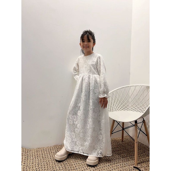 Gamis / Dress Anak Perempuan Lengan Panjang warna Putih Bersih, Pink Dusty / Lavender , Biru ke Hija