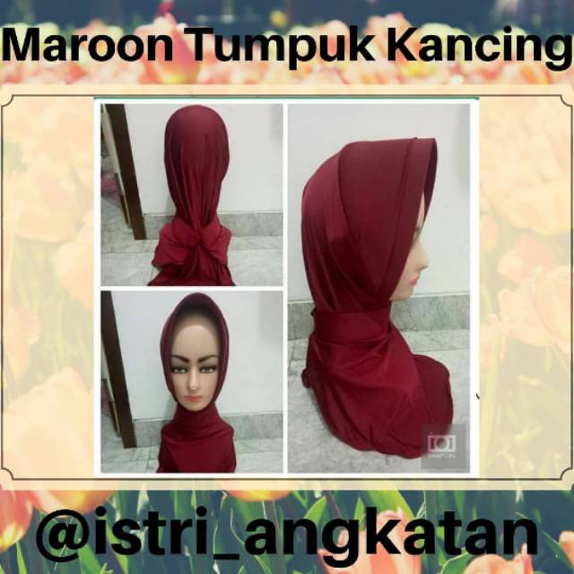 Jilbab Maroon Tumpuk Kancing