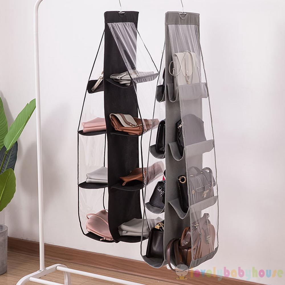 8 Pockets Clear Hanging Purse Handbag Tote Bag Storage Organizer Closet Rack Bag Shopee Indonesia