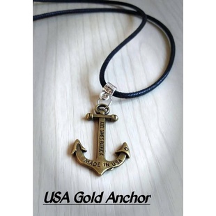 Kalung Tali Pria Hitam Bandul Jangkar Gold Emas USA GOLD ANCHOR Anti Karat