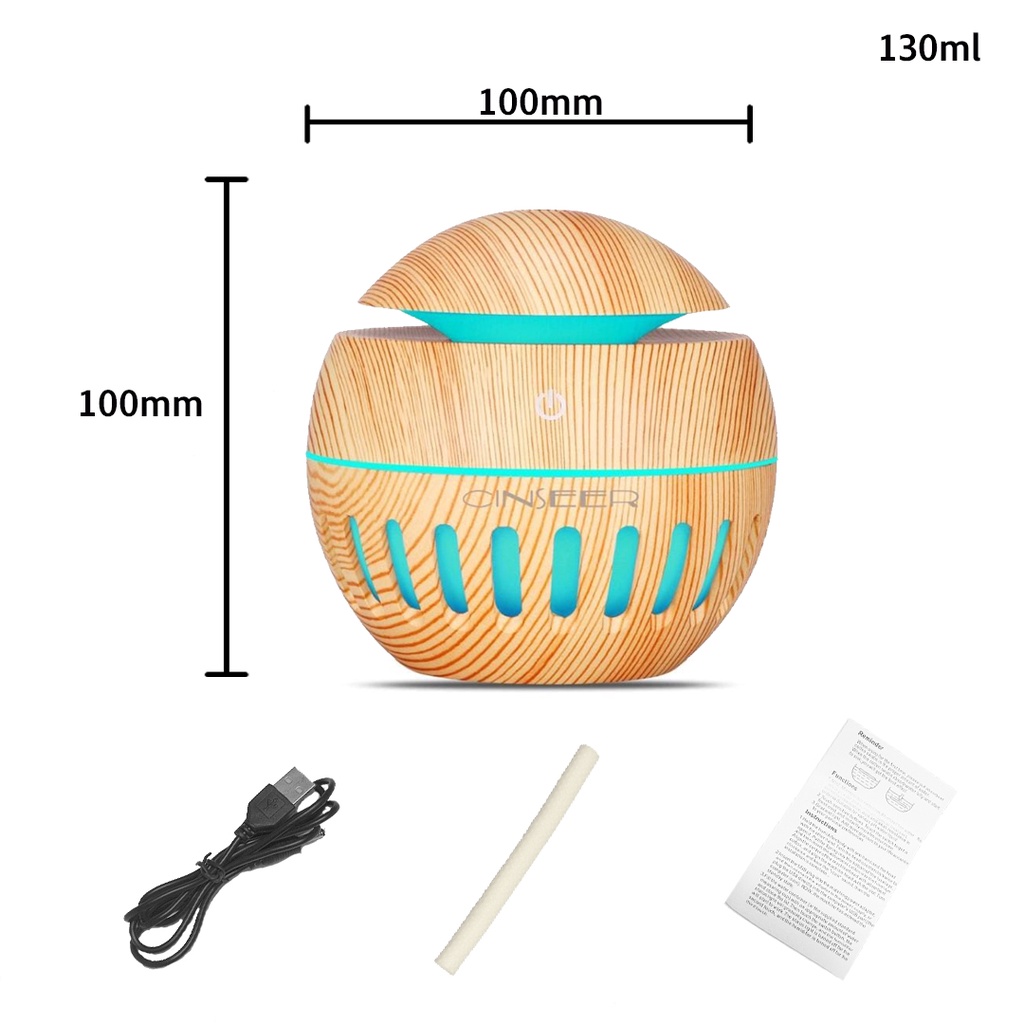 CINSEER humidifier air 130ml aromaterapi diffuser model bulat kecil garis no remote (tidak free oil)-7