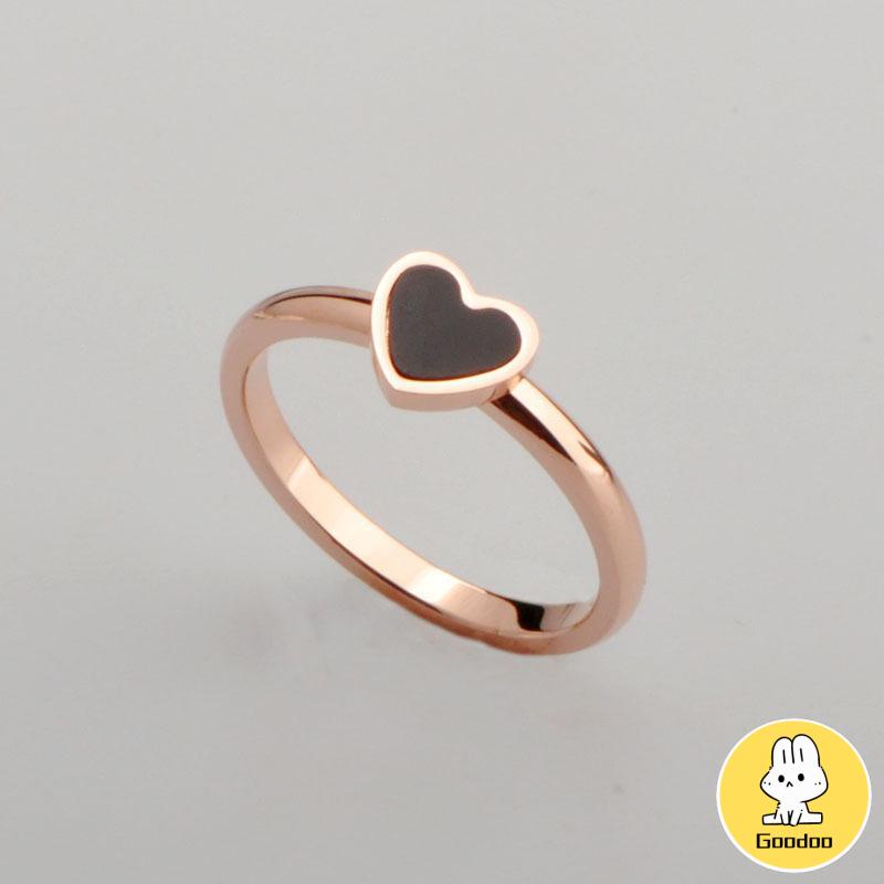 Korean Cinta Hati Cincin Titanium Lapisan Emas Model  Rose Gold Gold Ring Aksesoris Wanita -Doo