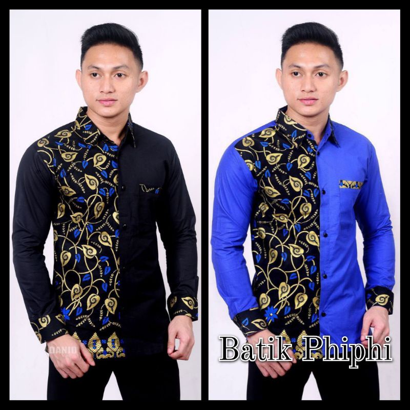 Kemeja Batik Kombinasi Pria Lengan Panjang Size M, L, XL, XXL