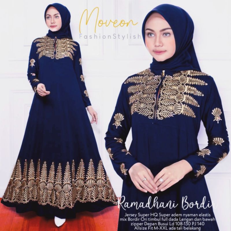TERBARU GAMIS ABAYA BORDIR RAMADHANI, BAHAN JERSEY SUPER HQ, LD.108-130 PB.140, BUSUI, BAHAN SUPER A