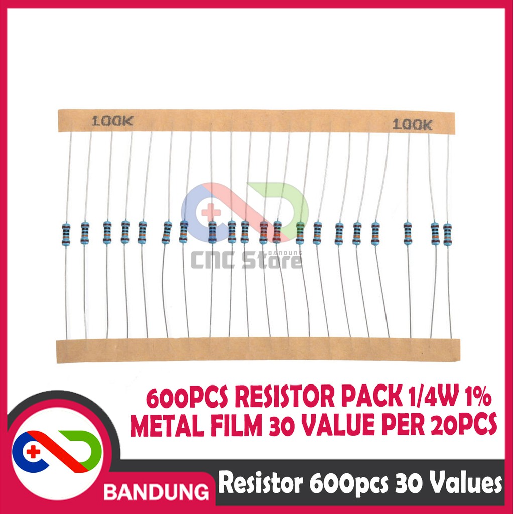 PAKET 600PCS RESISTOR PACK 1/4W 1% METAL FILM 30 VALUE PER 20PCS