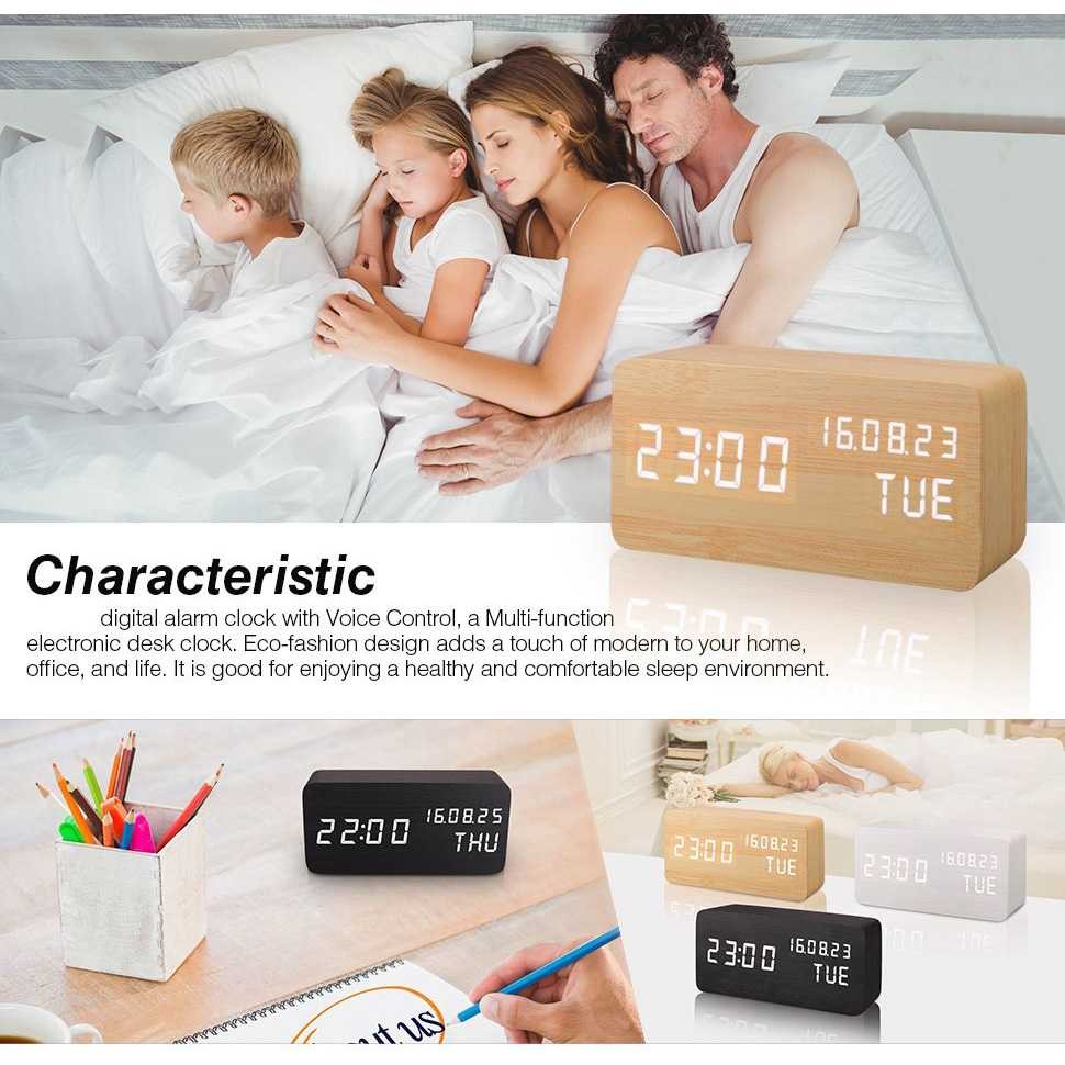 FatihShop Jam Weker Alarm Kayu Digital Voice Control - TX602