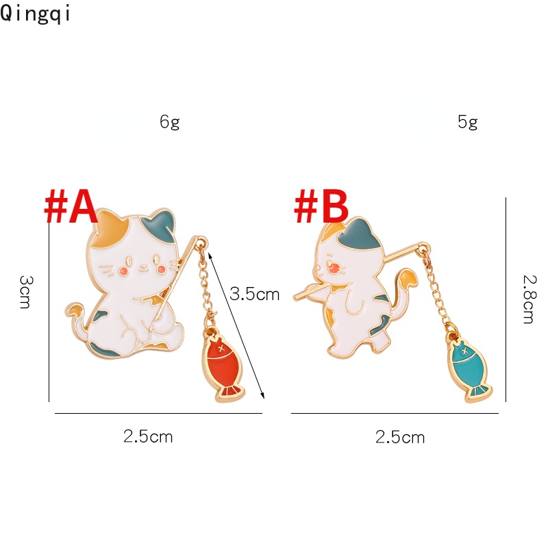 Bros Pin Bentuk Kartun Kucing Memancing Dengan Rantai Bahan Logam Untuk Hadiah Anak