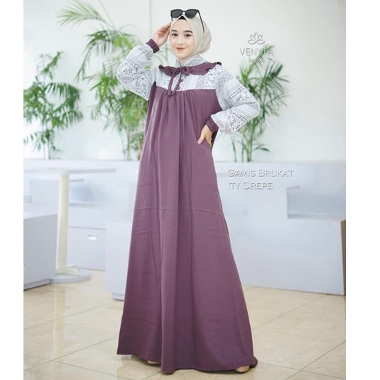 GAMIS WANITA LINEN MIX BRUKAT AGNES DRESS ORI VENYTA FASHION