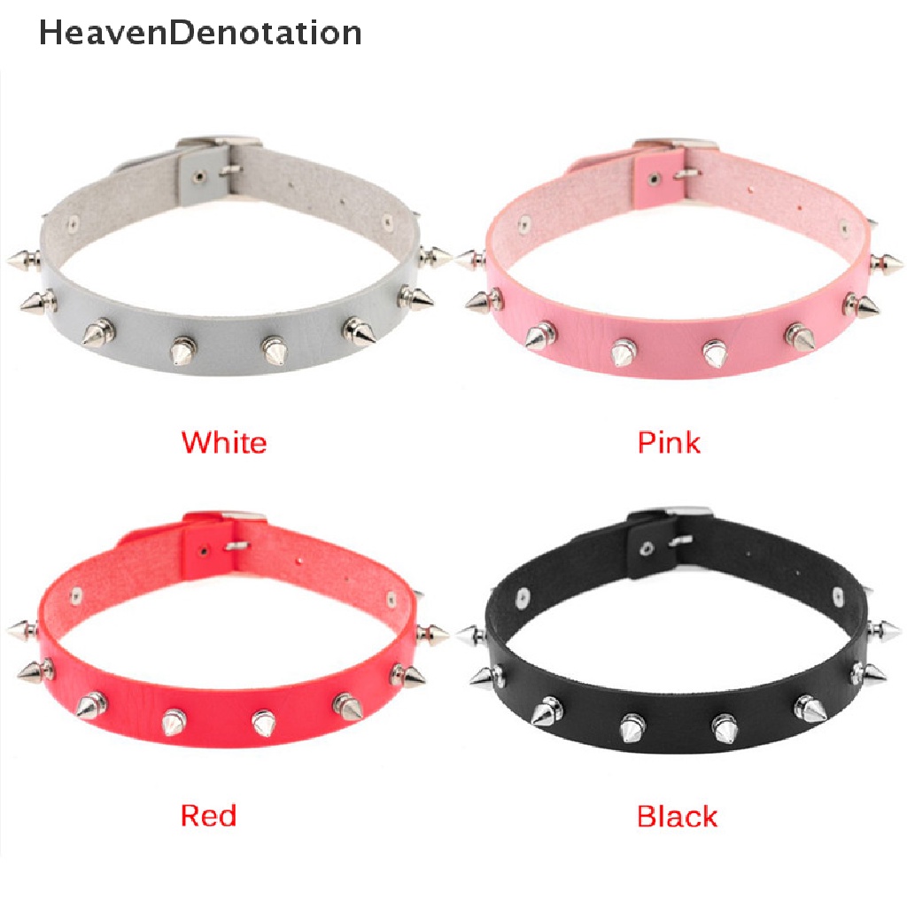 Kalung Choker Rantai Bahan Kulit Aksen Rivet Hati Gaya Punk Gothic Untuk Wanita