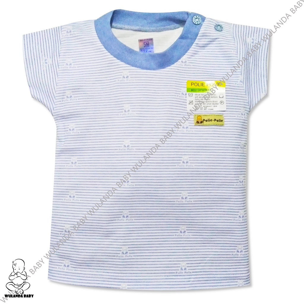 Wulanda 4 pcs baju kaus oblong anak bayi laki laki dan perempuan merek POLIE POLIE motif salur kancing pundak SNI atasan motif salur-2