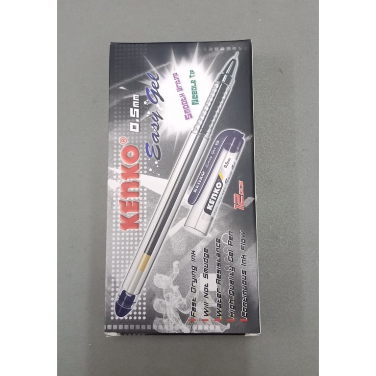 Pulpen Easy Gel Kenko 0.5 mm Hitam dan Biru Satuan/Pak/Refill