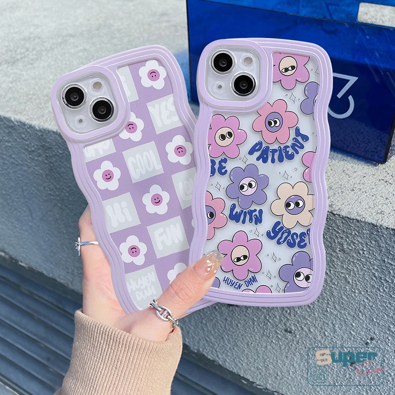 Untuk Redmi 12C 10C A1 A1+9T 10A 9 10 9A 9C NFC Redmi Note10 11 10s 9 8 Note 11s 10 9 Pro 9s 11pro+Mi 11T Pro POCO X3 NFC M3 Pro Cute Ins Korea Smiley Penutup Tepi Bergelombang Lembut Kembang