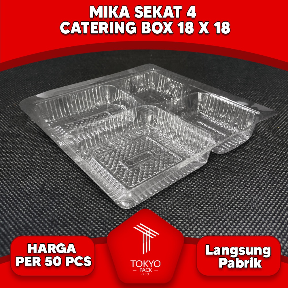 MIKA PLASTIK SEKAT 4 BOX CATERING NASI 18 / MIKA SEKAT 4 / 1 SET ISI 50 PCS PREMIUM