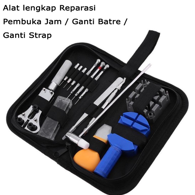 Alat LENGKAP Servis Jam Tangan Reparasi Tali Buka Batre Service Tool kit Bag Obeng watch