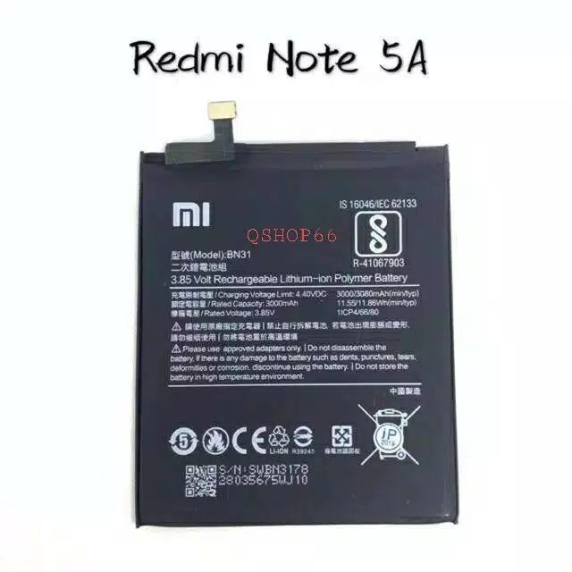 Batre Baterai Redmi Note 5A BN31 | Battery Xiaomi Xiomi Redmi Note 5A BN31 Original