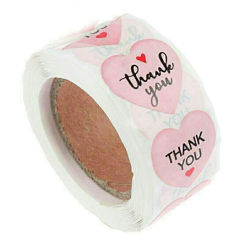 

100Pcs Sticker Thank You Bentuk Hati Warna Pink Stiker Ucapan Terima Kasih Bentuk Love Murah