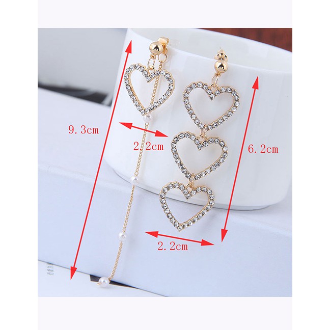 LRC Anting Tusuk Fashion Gold Color Heart Shape Decorated Tassel Earrings