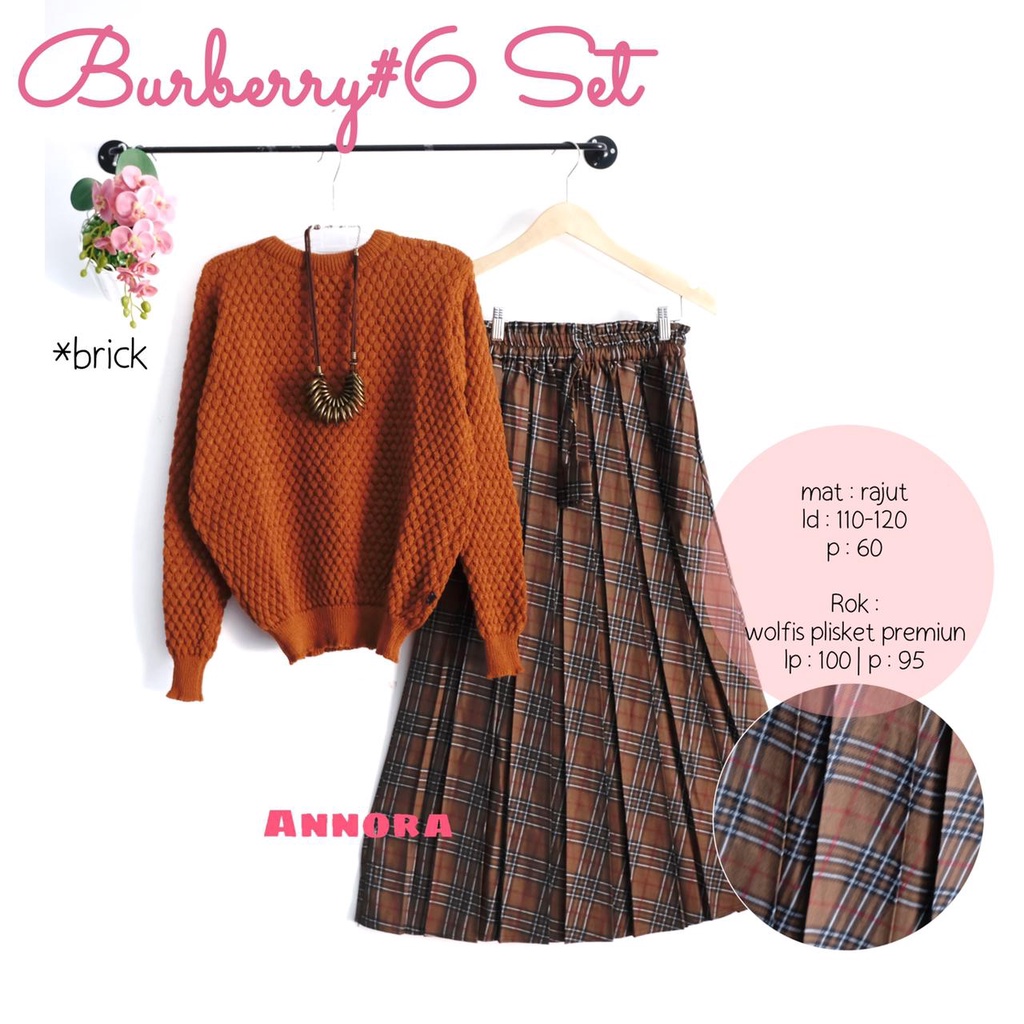 burberry set shirt setelan wanita rajut