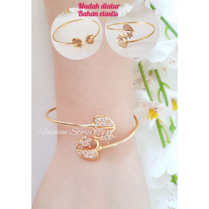 Gelang Bangle Elastis xuping yaxiya dewasa double love perhiasan lapis emas 18K xuping import