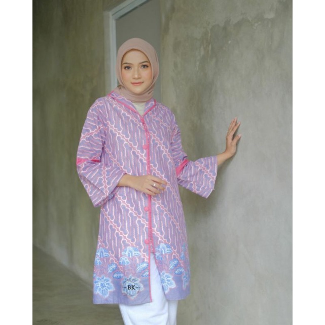 TUNIK BATIK MODERN SOFTCOLOR SENO PINK LONCENG||ATASAN WANITA||M-L-XL-XXL-3L