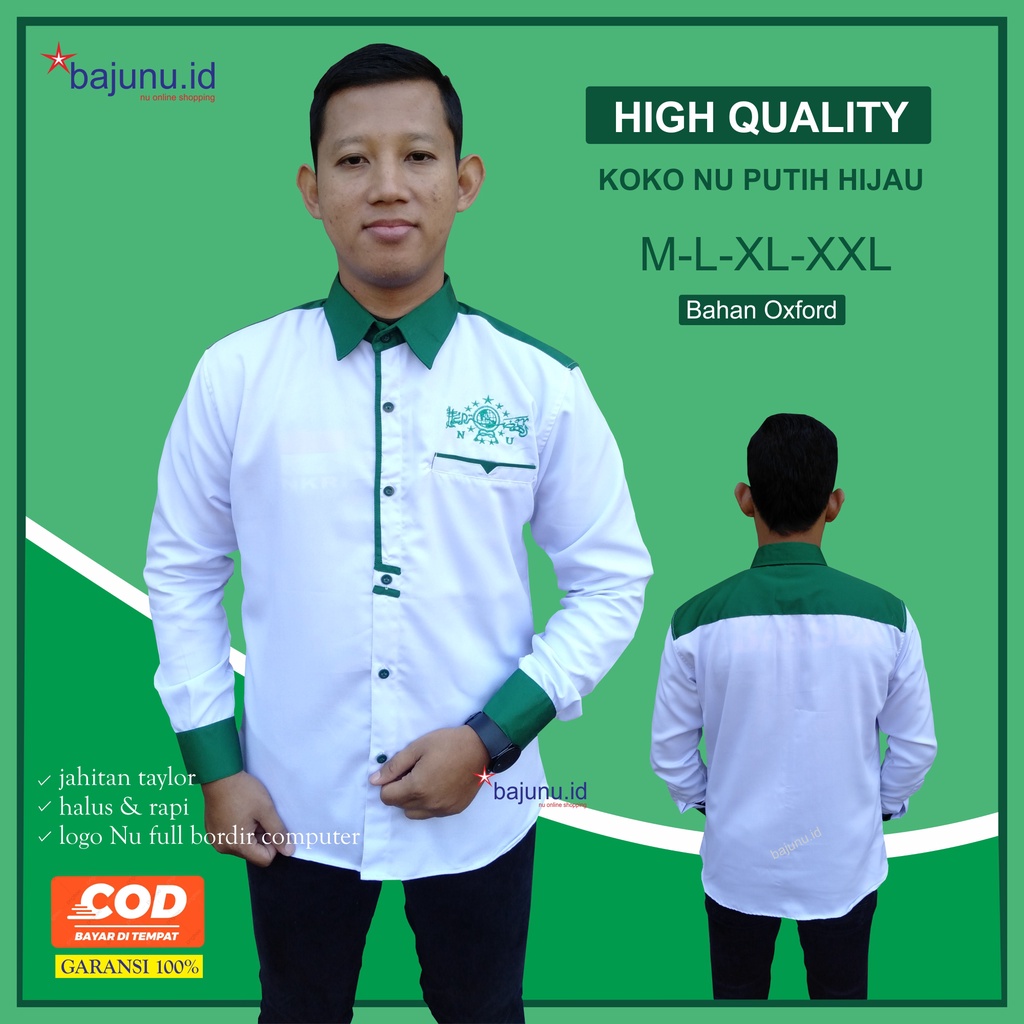 Baju Kemeja Nu Ala Santri Nahdlatul Ulama Koko Nu Terlaris Warna Putih Hijau High Quality Jahitan Ta