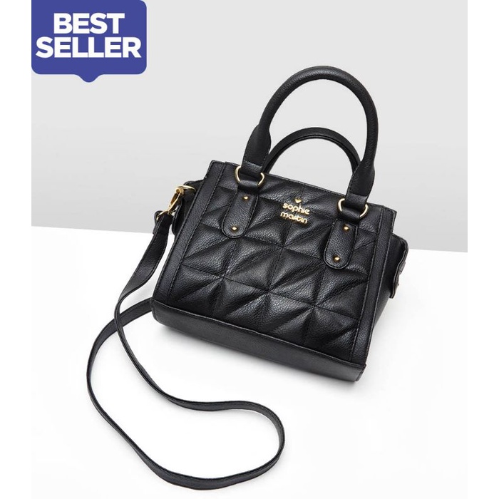 Tas Kerja Selempang Jinjing Wanita Warna Hitam Bahan Kulit Mewah Murah Gemaya Bowler Black Original 