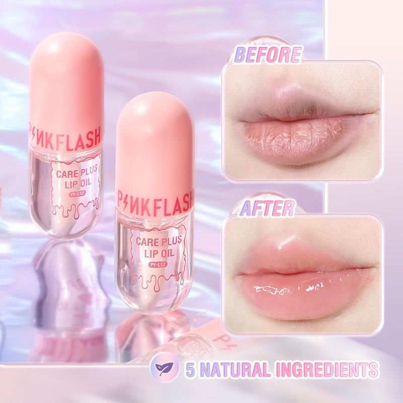 BPOM PINKFLASH Natural Lip Oil Lip Balm Lip Gloss Moisturize Repair Nourish Reduce Wrinkles Waterproof Multi-uses PFL12 Lipbam Pelembab Bibir