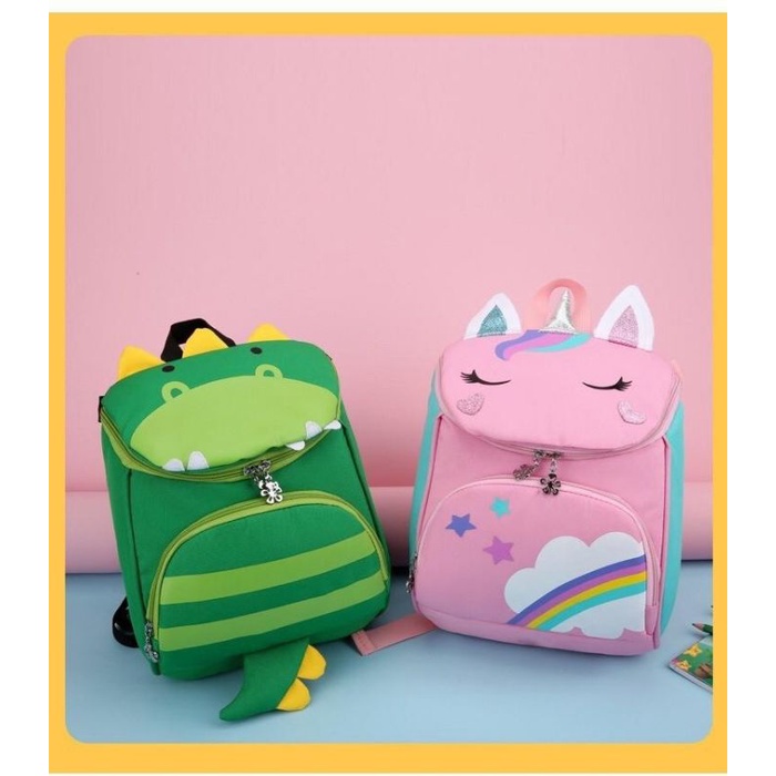 tas ransel backpack punggung 3D kartun lucu unik animal dino unicorn bee impor murah kanvas tali str